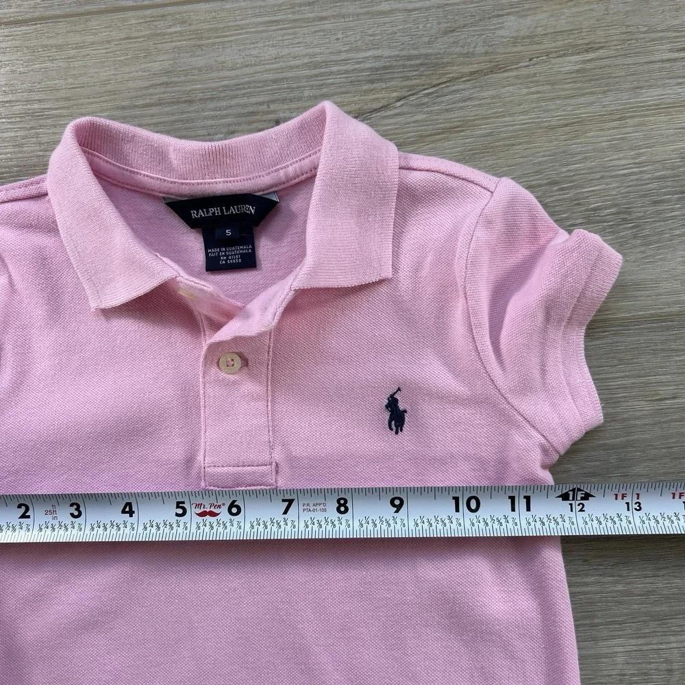 Ralph Lauren Girls 5 Pink Mesh Polo Dress Embroidered‎ Navy Pony Pleated Skirt